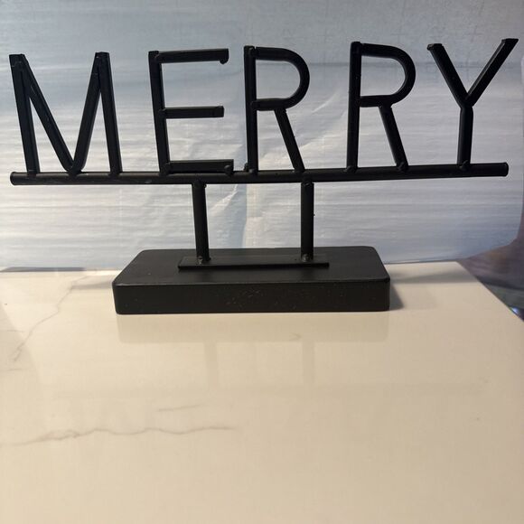 MERRY Christmas Decoration Metal Tabletop Decor NWT Mantle Desk Shelf Holidays - Picture 2 of 3